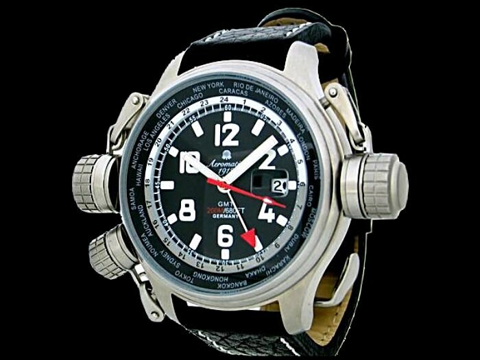 German Military Worldtimer XXL Black GMT by Aeromatic 1912